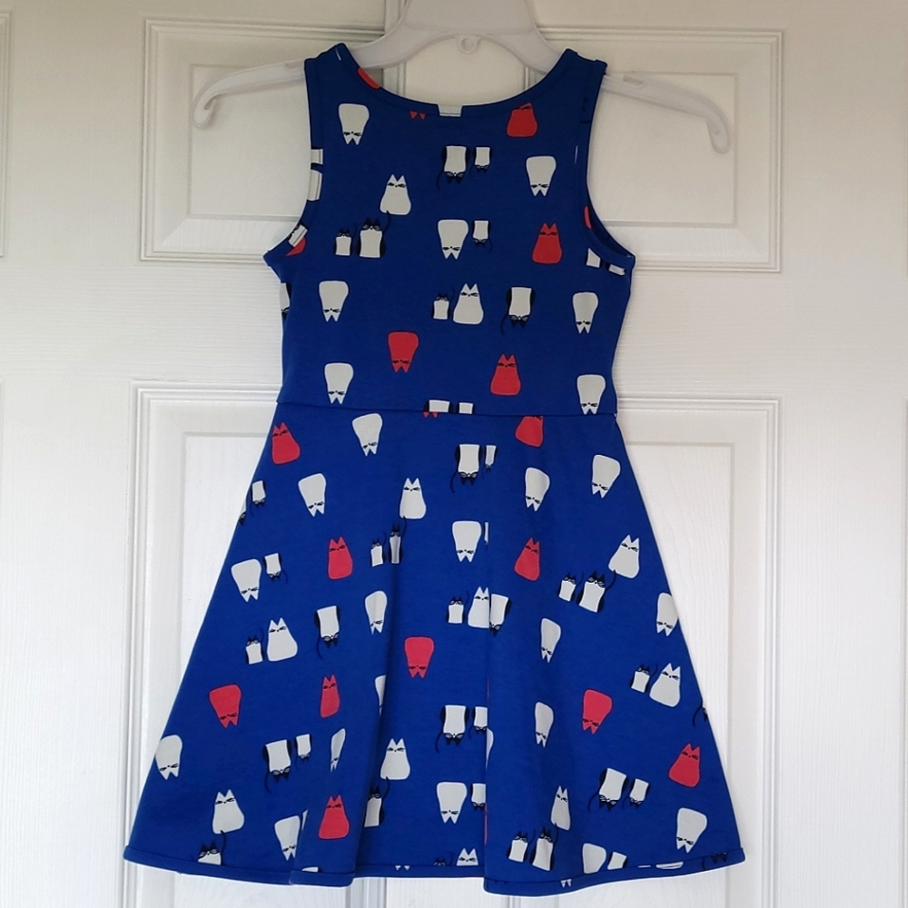Total Girl Blue Girls Kitty Cat Print Skater Dress size M 8